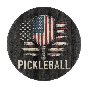 Planche À Découper Joueur de Pickleball Drapeau États-Unis Rétro Padd