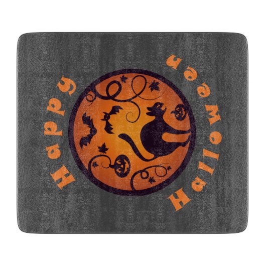 Planche À Découper Joyeuse lanterne d'Halloween araignées et chauves- (Devant)