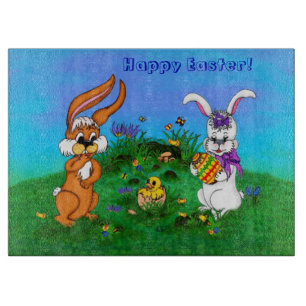 Planche À Découper Joyeuses Pâques ! Lapin avec Bunny et Poussin