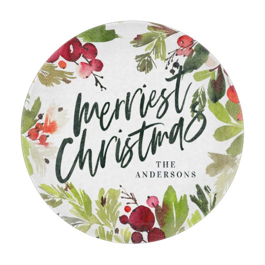 Planche À Découper Joyeuses vacances aquarelle feuillage fleuri (Devant)