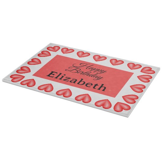 Planche À Découper Joyeux anniversaire rectangle cadre coeur nom pers (Coin)