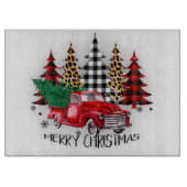 Planche À Découper Joyeux camion de Noël et arbres (Devant)