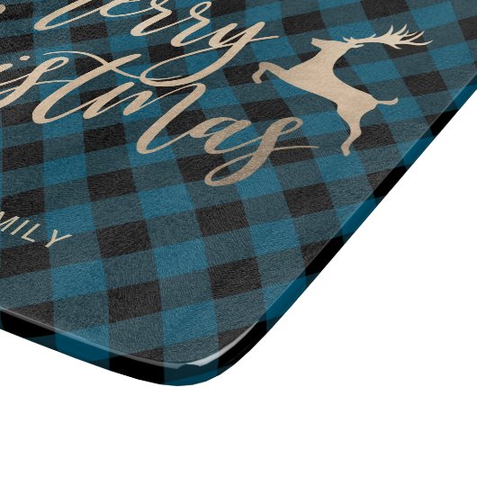 Planche À Découper Joyeux Joyeux Noël Or Noir & Bleu Plaid (Coin)