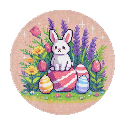 Planche À Découper Joyeux lapin de Pâques 8 bits art pixel (Devant)