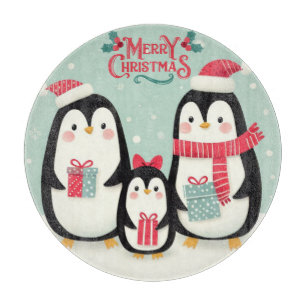 Planche À Découper Joyeux manchots enneigés de Noël