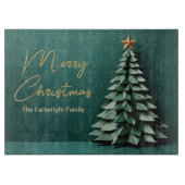 Planche À Découper Joyeux Noël Arbre magnifique Green Gold Party (Devant)