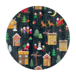 Planche À Découper Joyeux Noël avec une famille joyeuse et enneigée