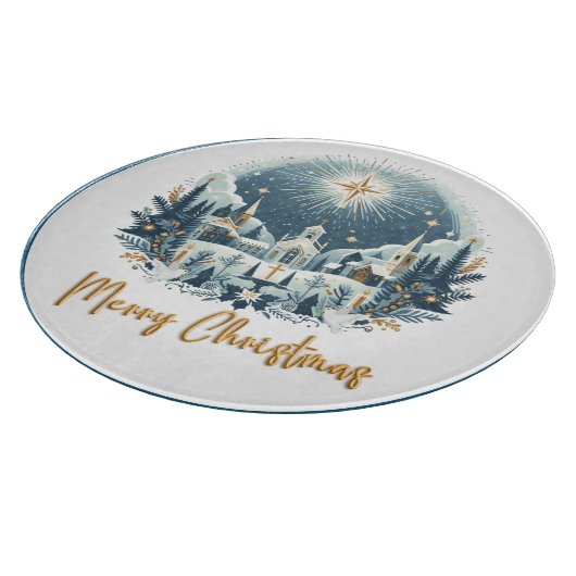 Planche À Découper Joyeux Noël bleu et or (Coin)