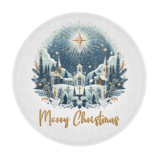 Planche À Découper Joyeux Noël bleu et or (Devant)