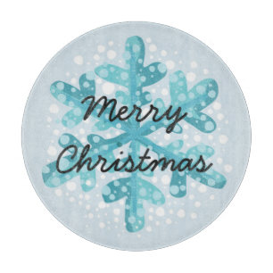 Planche À Découper Joyeux Noël Blue Snowflake Circulaire moderne