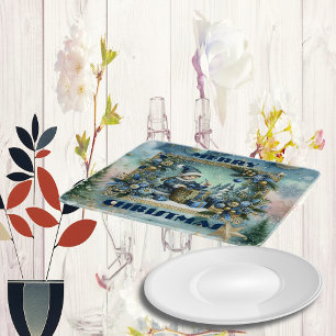 Planche À Découper Joyeux Noël Calligraphie Elfe Bleu Décor