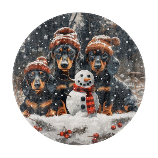 Planche À Découper Joyeux Noël Chiens Chiens Snowman (Devant)