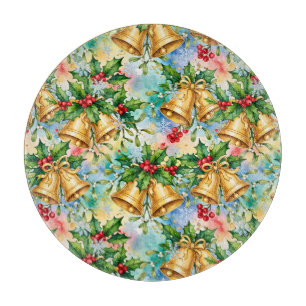 Planche À Découper Joyeux Noël Coloré Or Cloches Houx