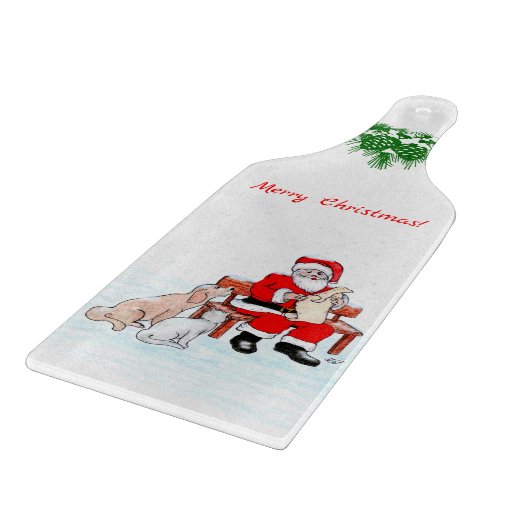 Planche À Découper Joyeux Noël - Père Noël avec chat et chien (Coin)