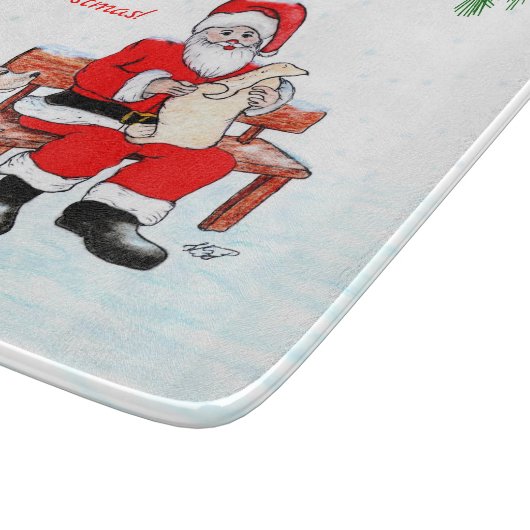 Planche À Découper Joyeux Noël - Père Noël avec chat et chien (Coin)