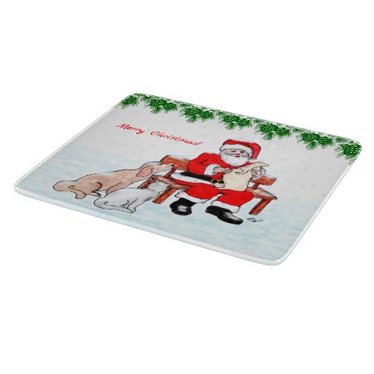 Planche À Découper Joyeux Noël - Père Noël avec chat et chien (Coin)