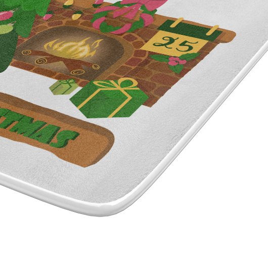 Planche À Découper Joyeux Noël près de la cheminée bonfire xmas arbre (Coin)