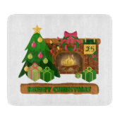 Planche À Découper Joyeux Noël près de la cheminée bonfire xmas arbre (Devant)