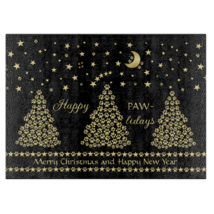 Planche À Découper Joyeux Pawlidays, Or brillant Paw sapin de Noël