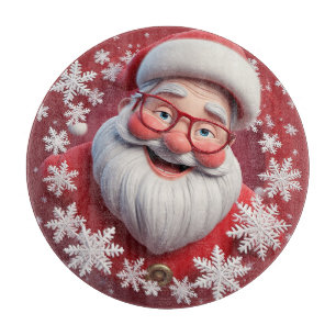 Planche À Découper Joyeux Père Noël entouré de flocons de neige