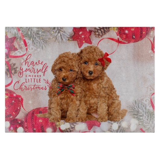 Planche À Découper Joyeux Petits Chiots de caniche de Noël (Devant)