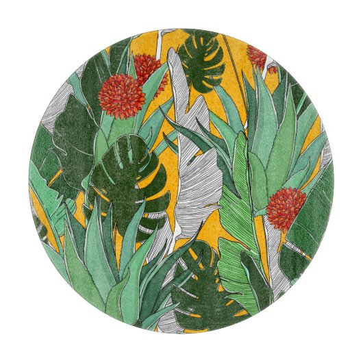 Planche À Découper Jungle d'été : Motif de palmier lumineux. (Devant)