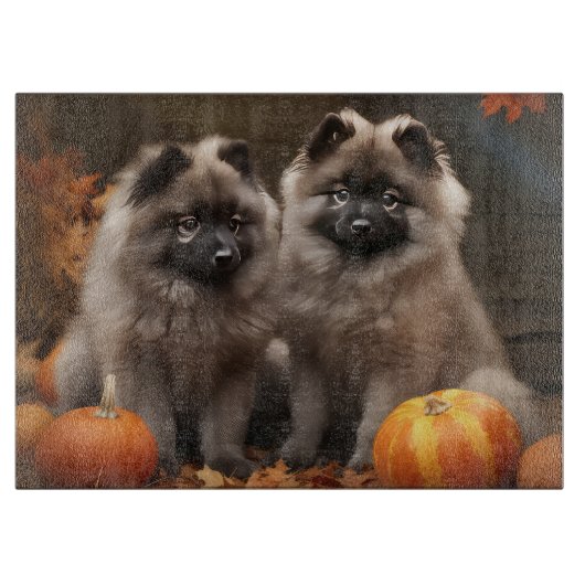 Planche À Découper Keeshond Chiot Automne Citrouille délice (Devant)