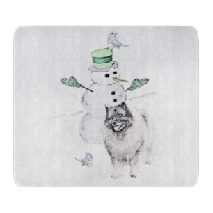 Planche À Découper Keeshond Noël Snowman Peinture Chien Art