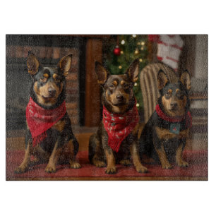 Planche À Découper Kelpie australien au coin de la cheminée de Noël