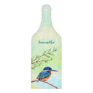 Planche À Découper Kingfisher Aquarelle Bleu Orange Oiseau