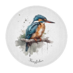 Planche À Découper Kingfisher assis sur une branche d'aquarelle