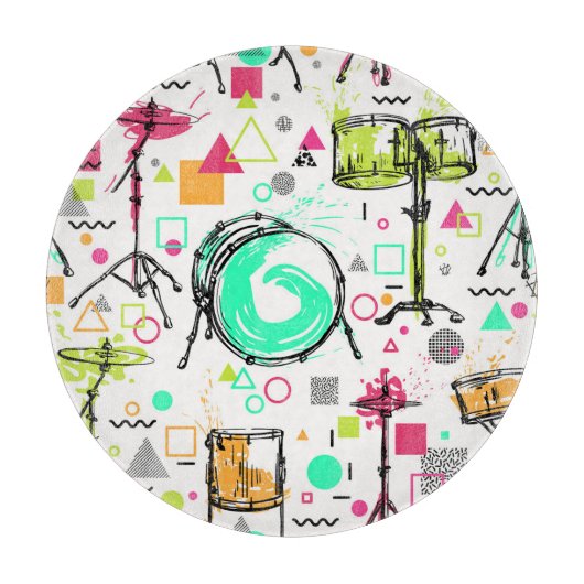 Planche À Découper Kit Tambour : Aquarelle Memphis Retro. (Devant)