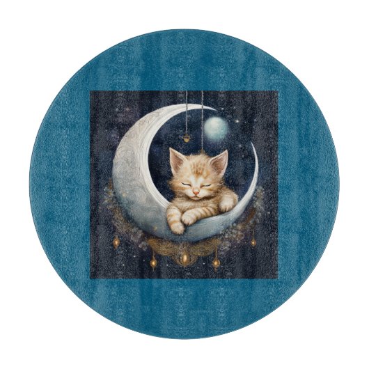 Planche À Découper Kitten Asleep Sur L'Objet Crescent Moon (Devant)
