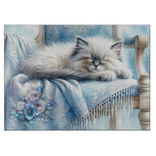 Planche À Découper Kitten Endormi Cottagecore Rêve Bleu