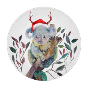 Planche À Découper Koala de Noël australien chapeau de Père Noël roug