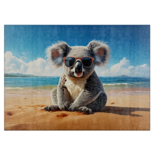 Planche À Découper Koala sur une plage de sable (Devant)