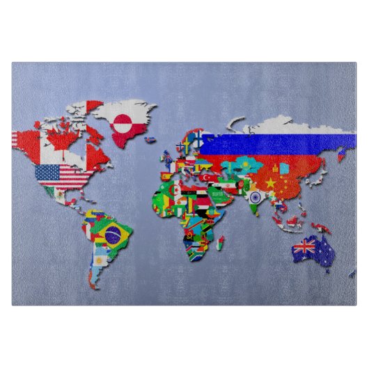 Planche À Découper La carte du monde avec leurs drapeaux (Devant)