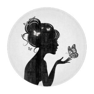 Planche à découper la femme papillons blancs