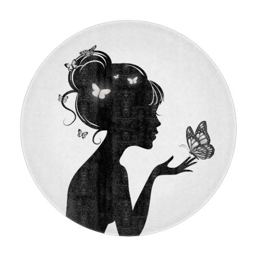 Planche à découper la femme papillons blancs (Devant)
