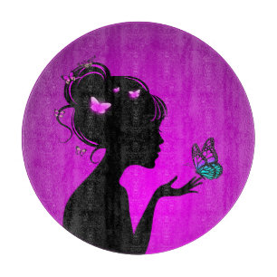 Planche À Découper La femme papillons violets