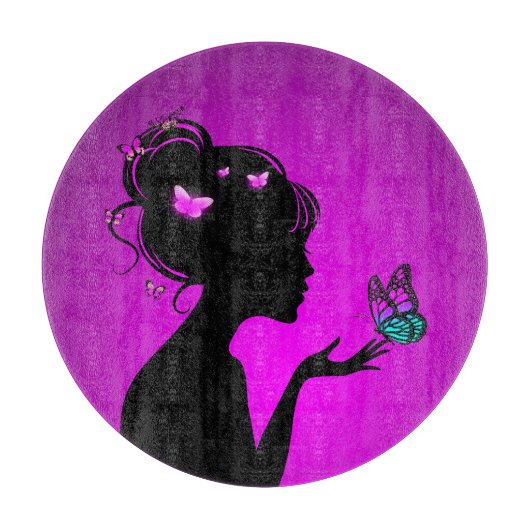 Planche À Découper La femme papillons violets (Devant)