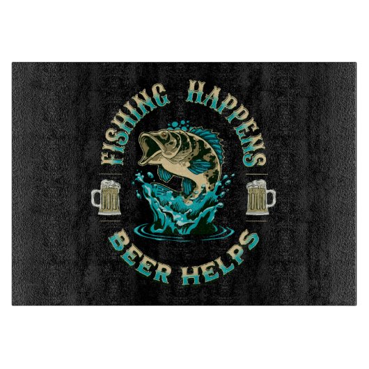 Planche À Découper La Pêche Arrive. La bière aide ! (Devant)