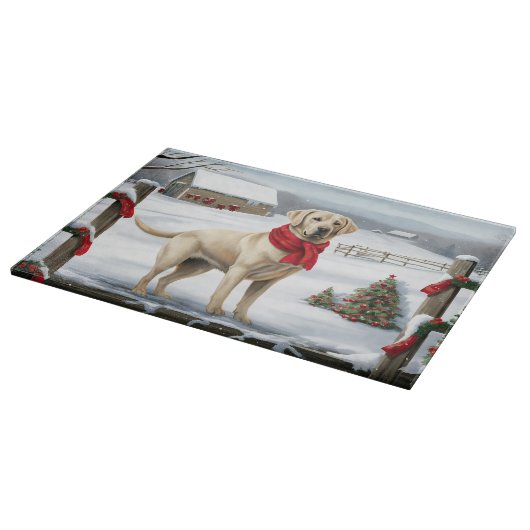 Planche À Découper Labrador Retriever Dog in Snow Christmas (Coin)