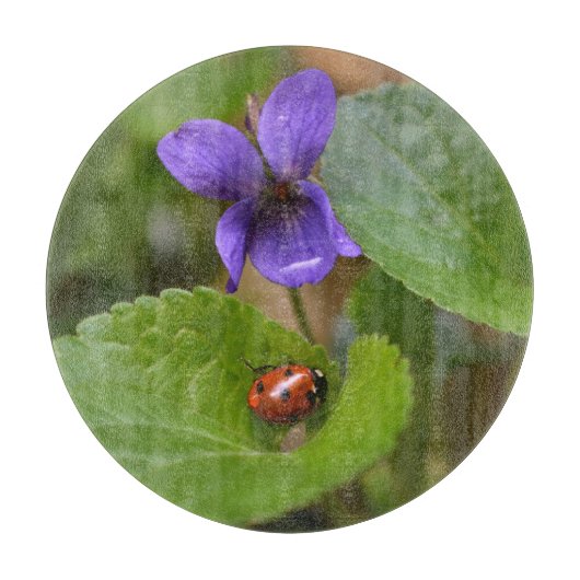 Planche À Découper Ladybug sur les fleurs de violet doux (Devant)