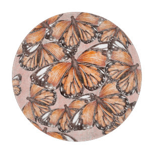 Planche À Découper L'amiral rouge papillons Arrière - plan rose