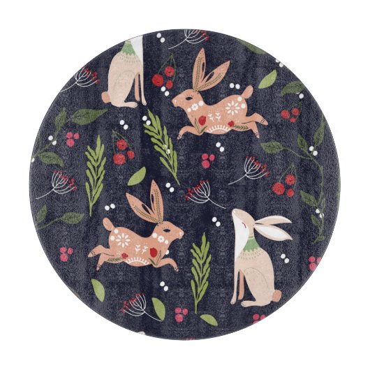 Planche À Découper Lapin d'art populaire scandinave (Devant)