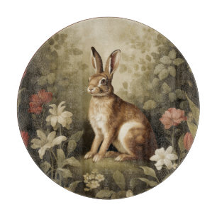 Planche À Découper Lapin de forêt vintage dans une forêt florale