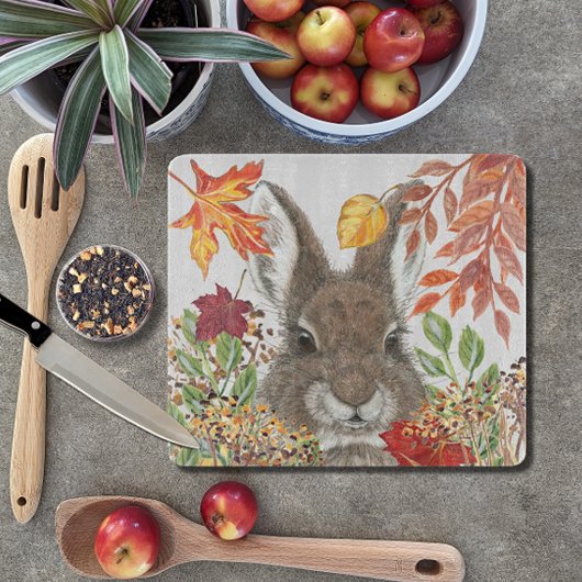 Planche À Découper Lapin Mignonne Lapin Automne Feuilles Rustiques