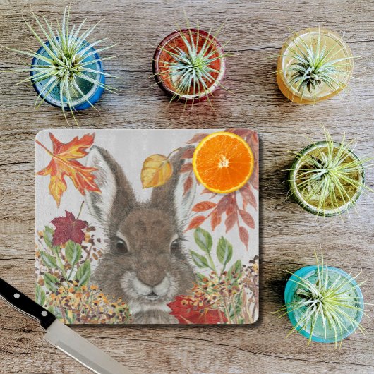 Planche À Découper Lapin Mignonne Lapin Automne Feuilles Rustiques