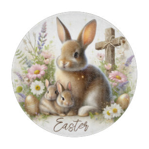 Planche À Découper Lapins de Pâques, Oeufs D'Or, Fleurs De Printemps